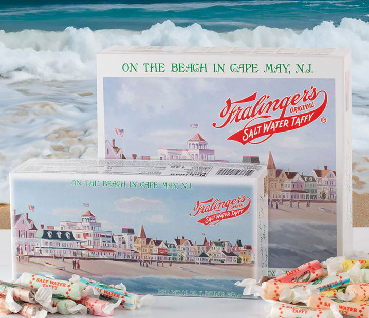 Salt water taffy boxes on the beach
